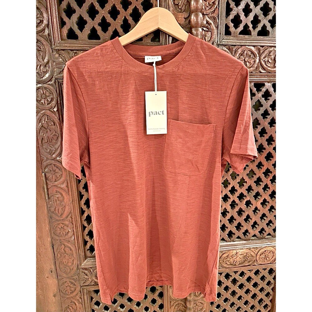 PACT Men's Organic Softspun Essential Pocket Crew Tee 2 Pack S Rust Carbon Slub - Picture 2 of 10